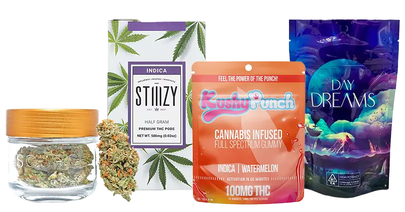 A variety of marijuana products in cannabis shop nearby California